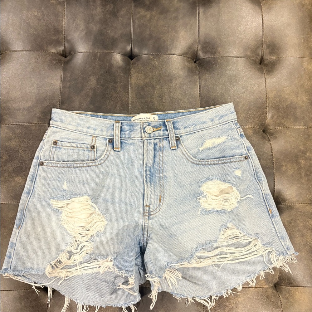 Abercrombie & Fitch Ripped Light Blue Jean Shorts